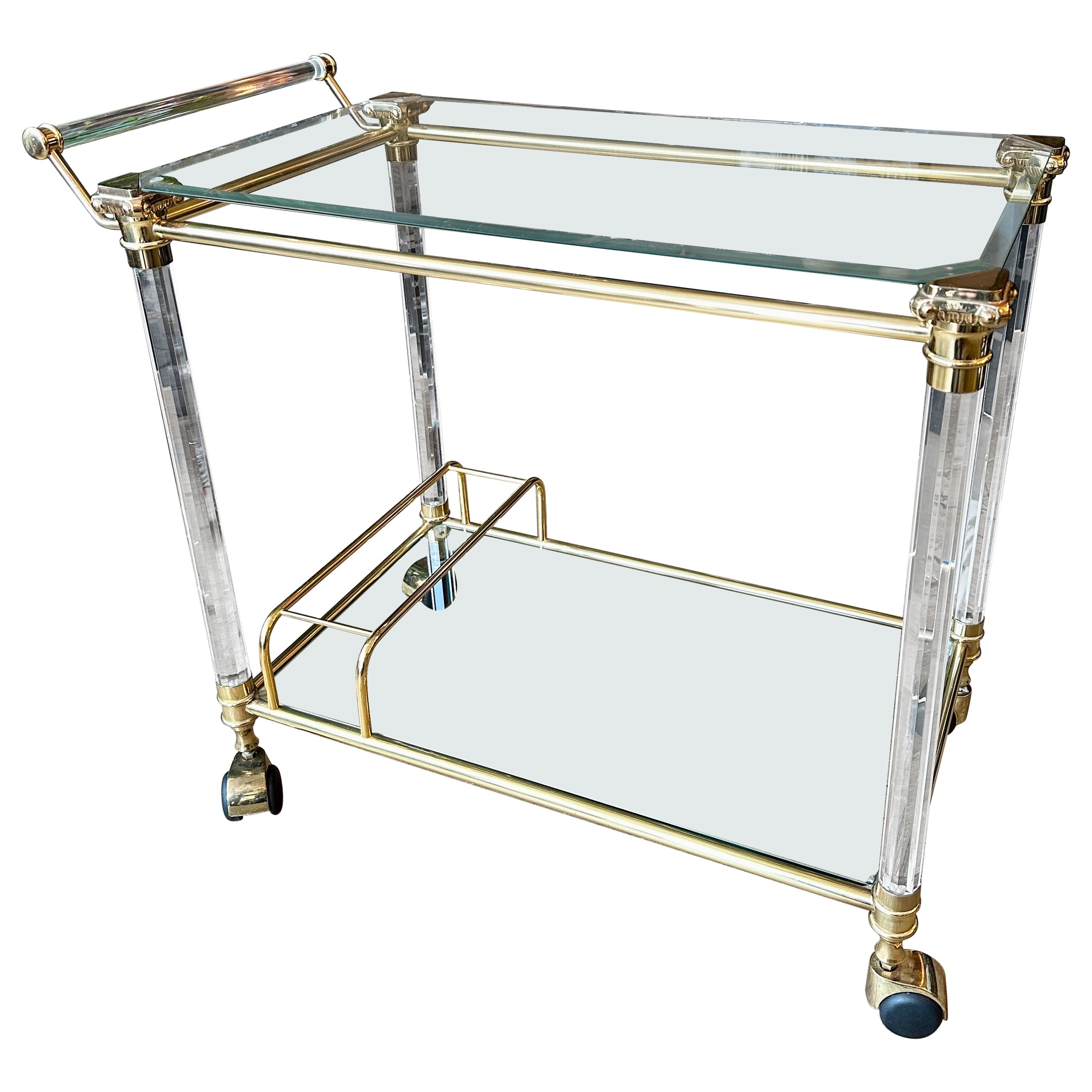 Hollywood Regency A Brass and Lucite French Bar Cart  or Drinks Trolly