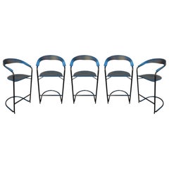 5 Post-Modern Arrben Italy 'Canasta' Bar Stools Leather Enameled Tubular Steel
