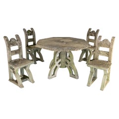 Mesa y juego de cuatro sillas de hormigón de estilo brutalista, Inglaterra Años 60