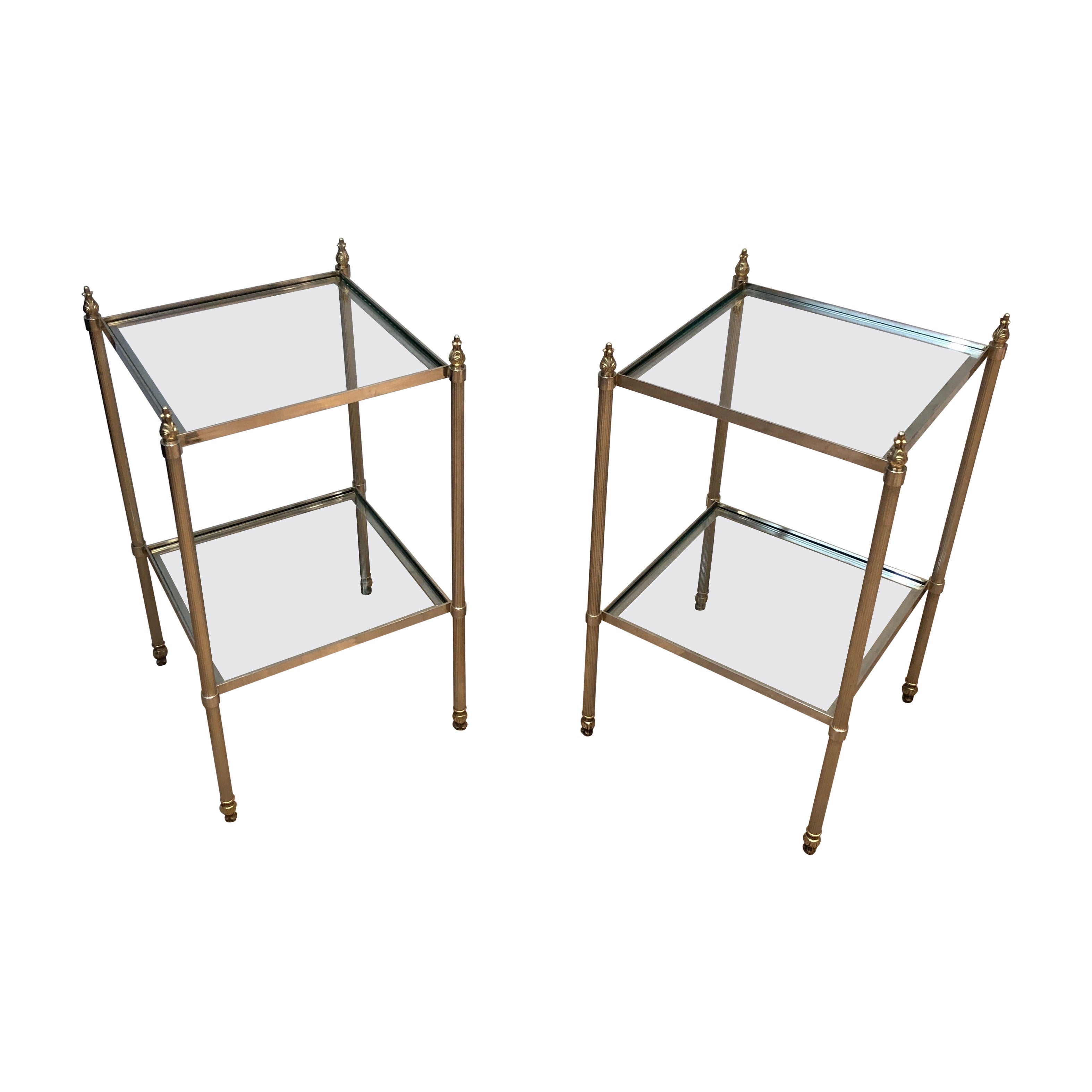 Pair of silver plated side tables with fluted legs attributed to Maison Jansen For Sale