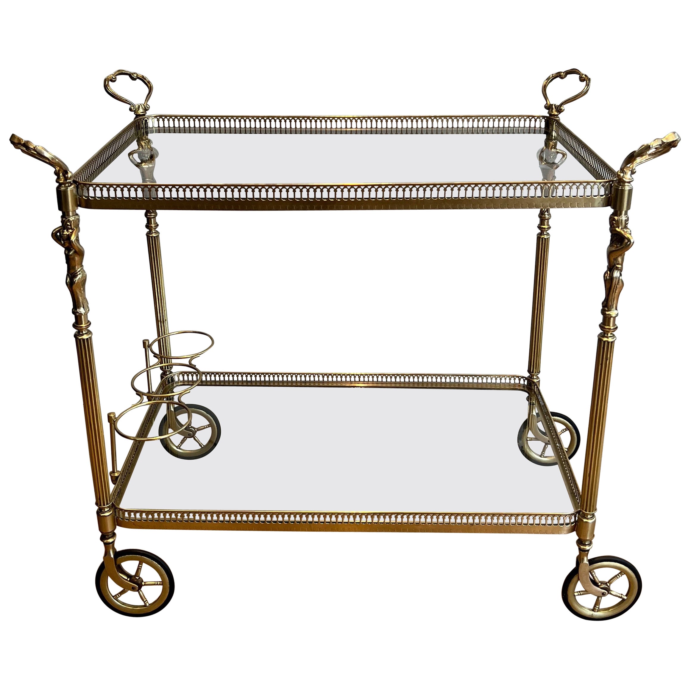 Neoclassical style brass drinks trolley with cherubs