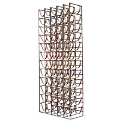 Large Arthur Umanoff Welded Steel & Leather 60-Bottle Wine Rack, 1950s, USA