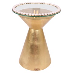 Tavolino artigianale con bordo in ottone con perle e foglie d'oro