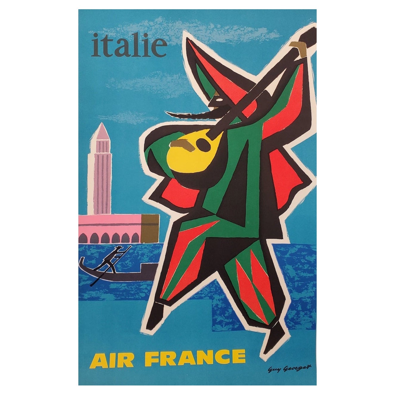 Poster di viaggio originale d'epoca, 'Italie Air France', 1963 di Guy Georget