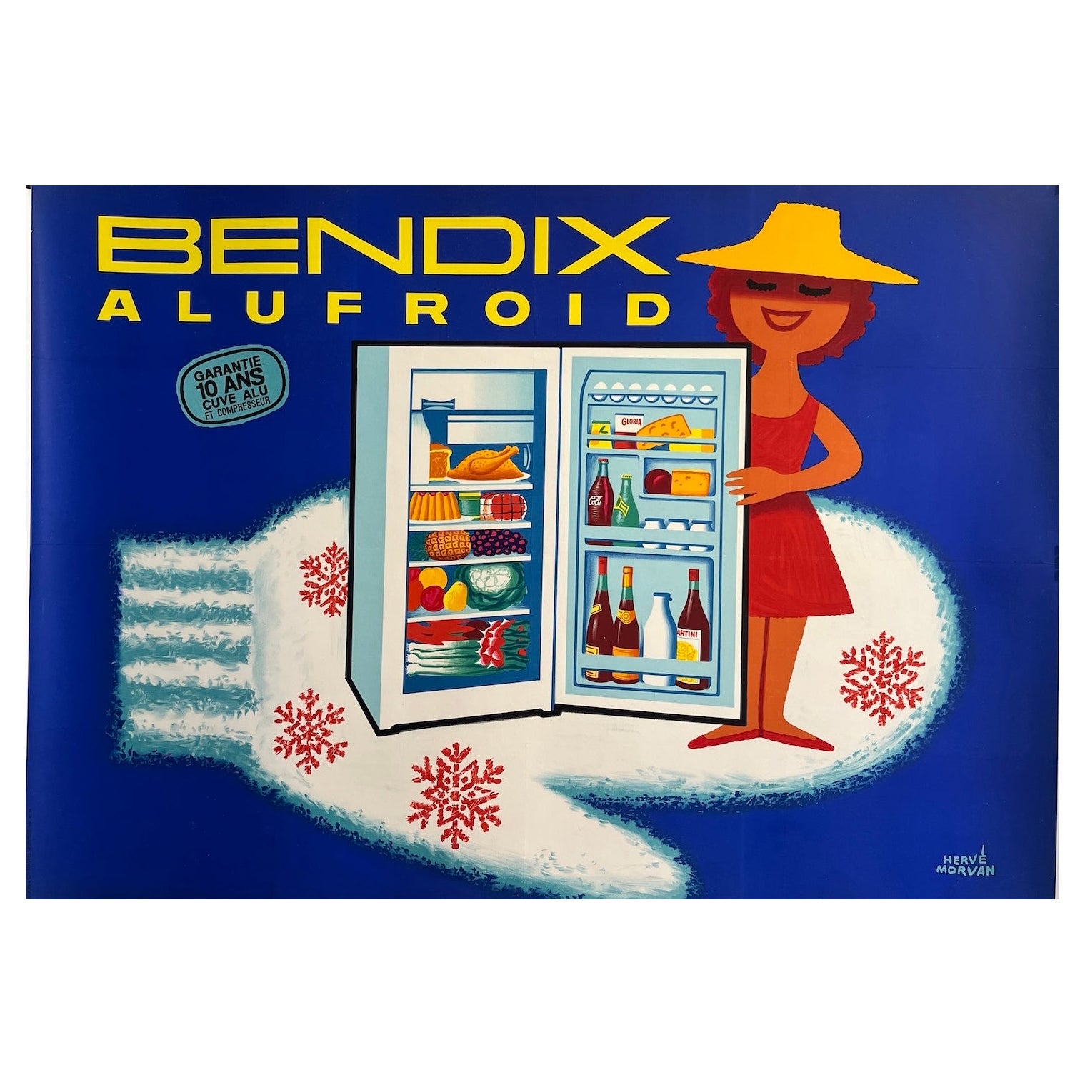 Poster pubblicitario originale francese, 'BENDIX ALUFROID' di HERVE MORVAN, 1960
