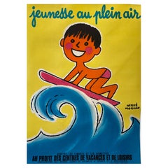 Mid-Century 'JEUNESSE AU PLEIN AIR Surfing' Original Vintage Poster by H. MORVAN