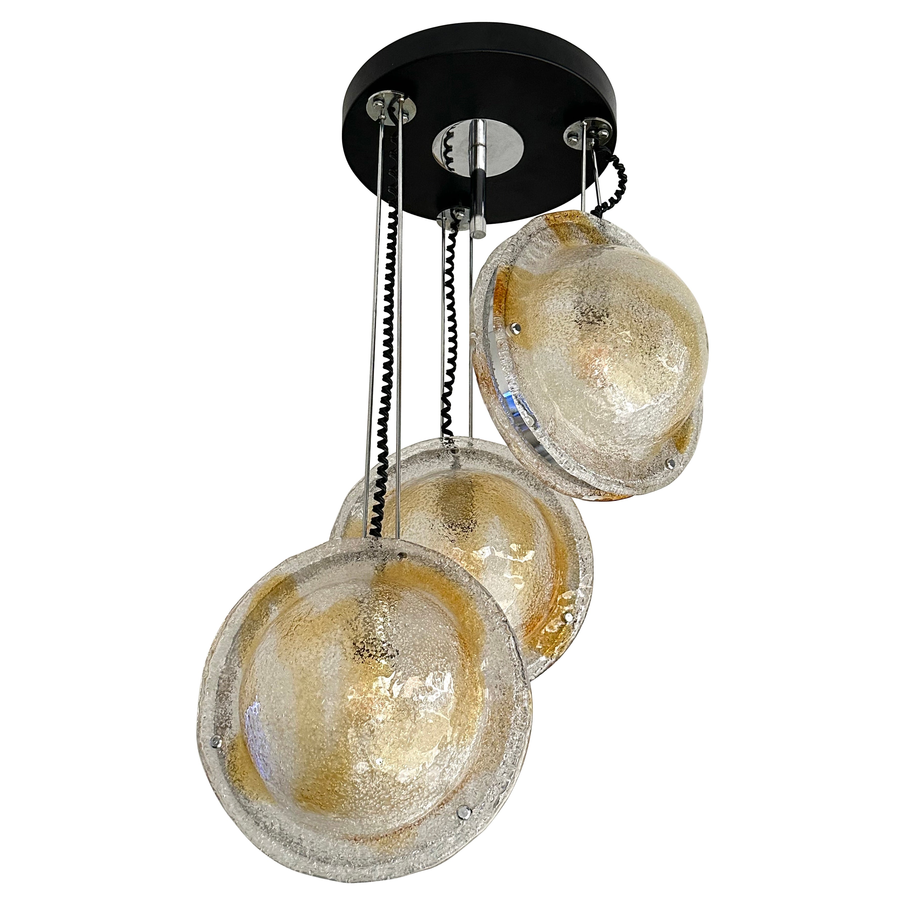 Planetarium Chandelier Amber Murano Glass and Metal by VeArt, Italy, 1970s