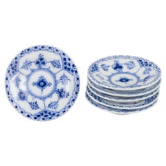 Royal Copenhagen Blue Fluted Half Lace. Set of six porcelain caviar bowls.