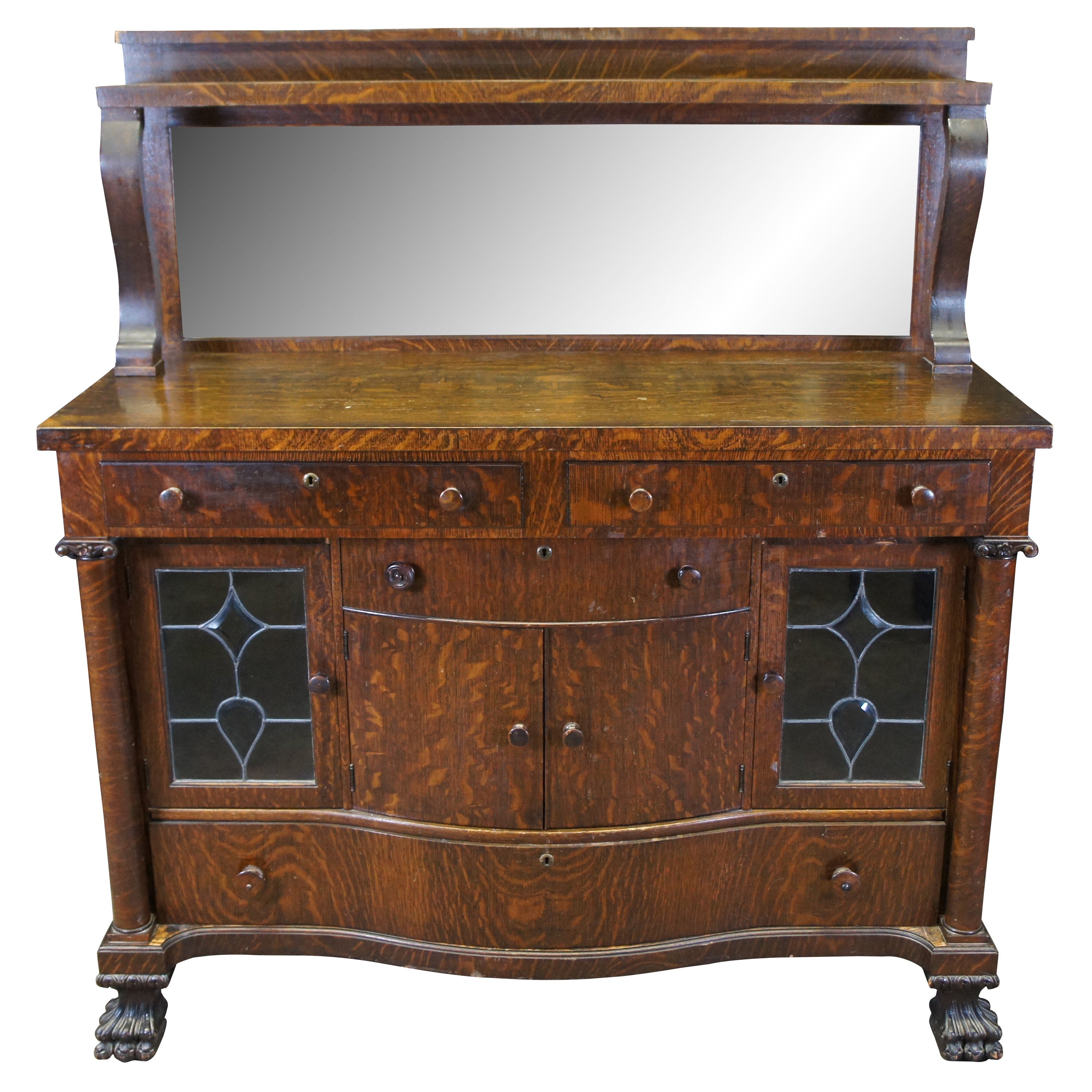 Antiquité Victorienne Quartersawn Oak Mirred Buffet Sideboard Bar Server Cabinet 60"
