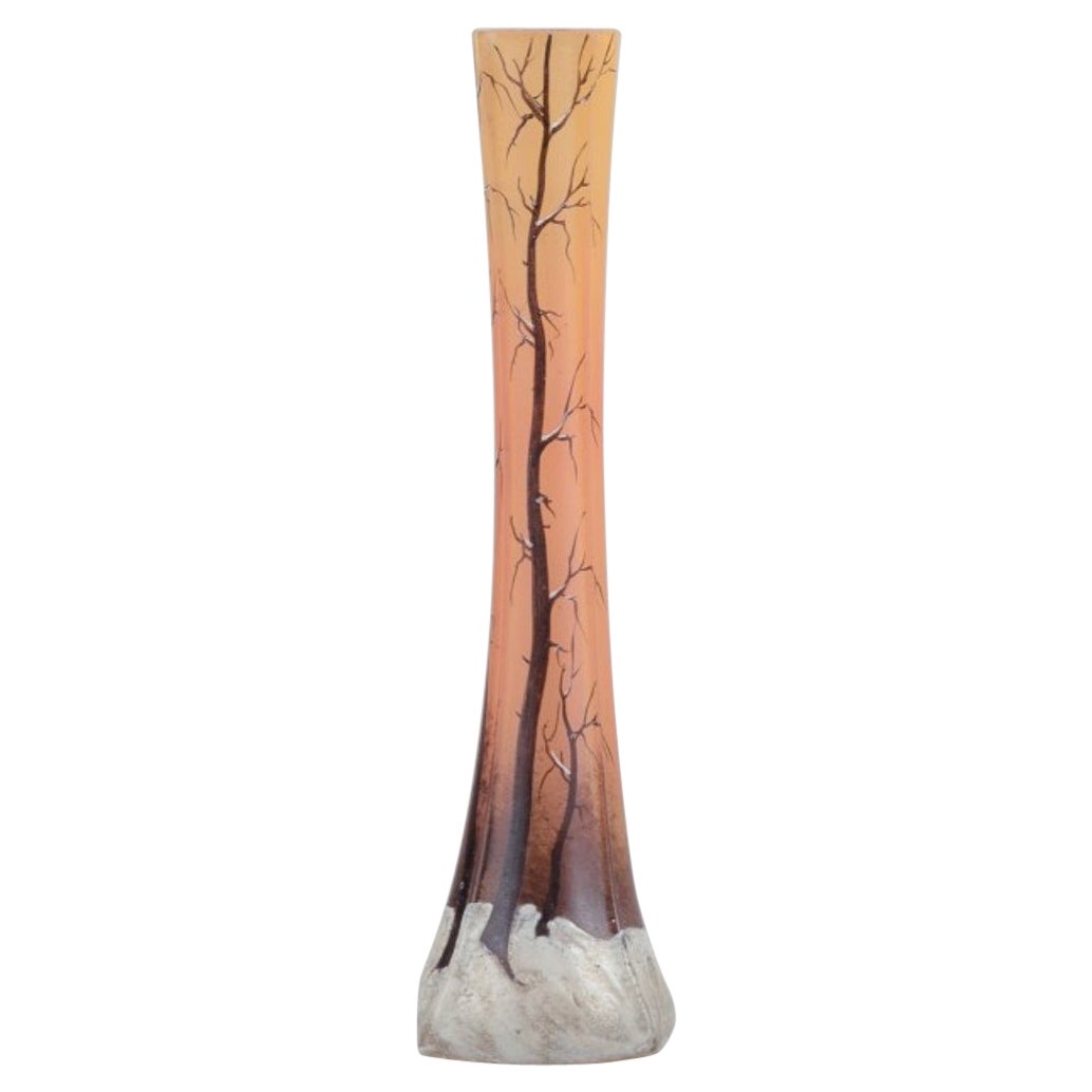 François-Théodore Legras. Jarrón Art Nouveau alto de vidrio artístico esmerilado