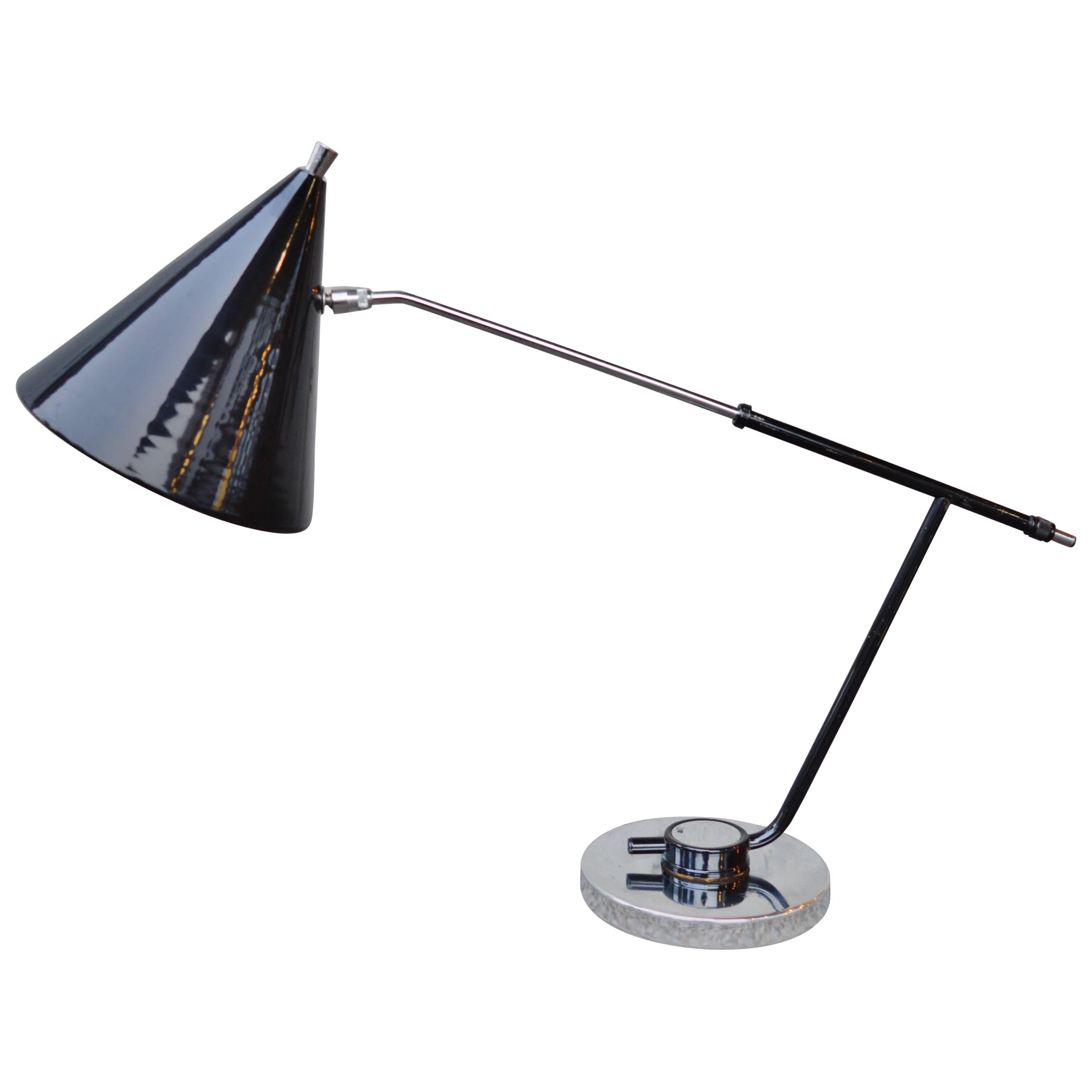 Mid-Century Modern Black and Chrome Desk Lamp