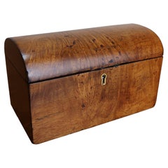 Small Antique Burr Oak Domed Top Tea Caddy. English C.1830