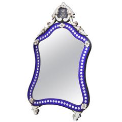 Antique Venetian Blue Cut Glass Ladies Dressing Table Mirror