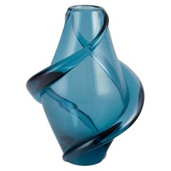 Scandinavian glass artist. Handmade art glass vase in turquoise glass.