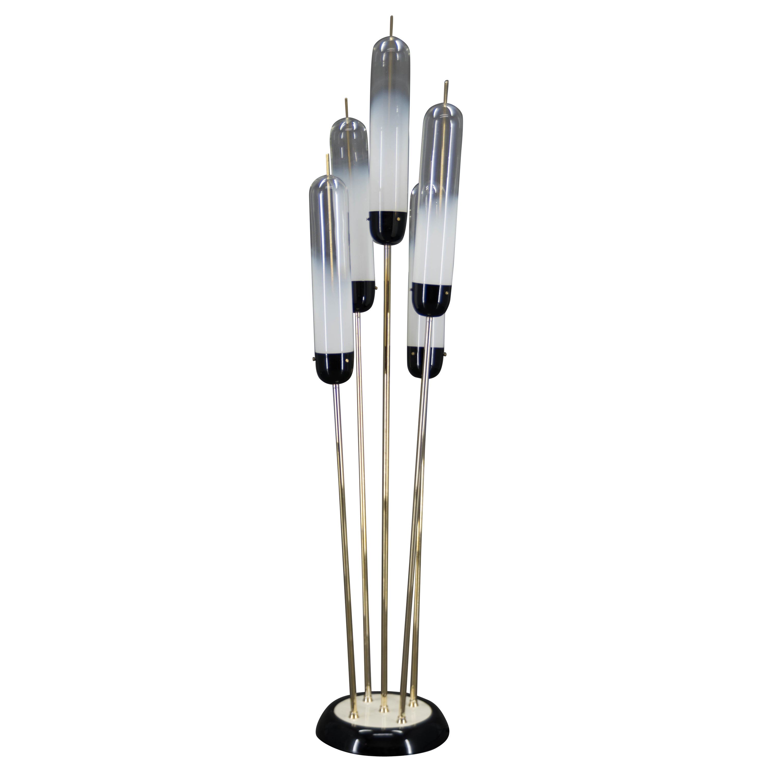 Mid-Century Modern Reed Floor Lamp Murano Glass Metal by Mazzega, Italy, 1970s