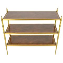 Vintage Mid-Century Brass and Leather Three-Tier Etagere or Console Table