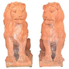 Pair of Italian Terracotta Garden Lions 3