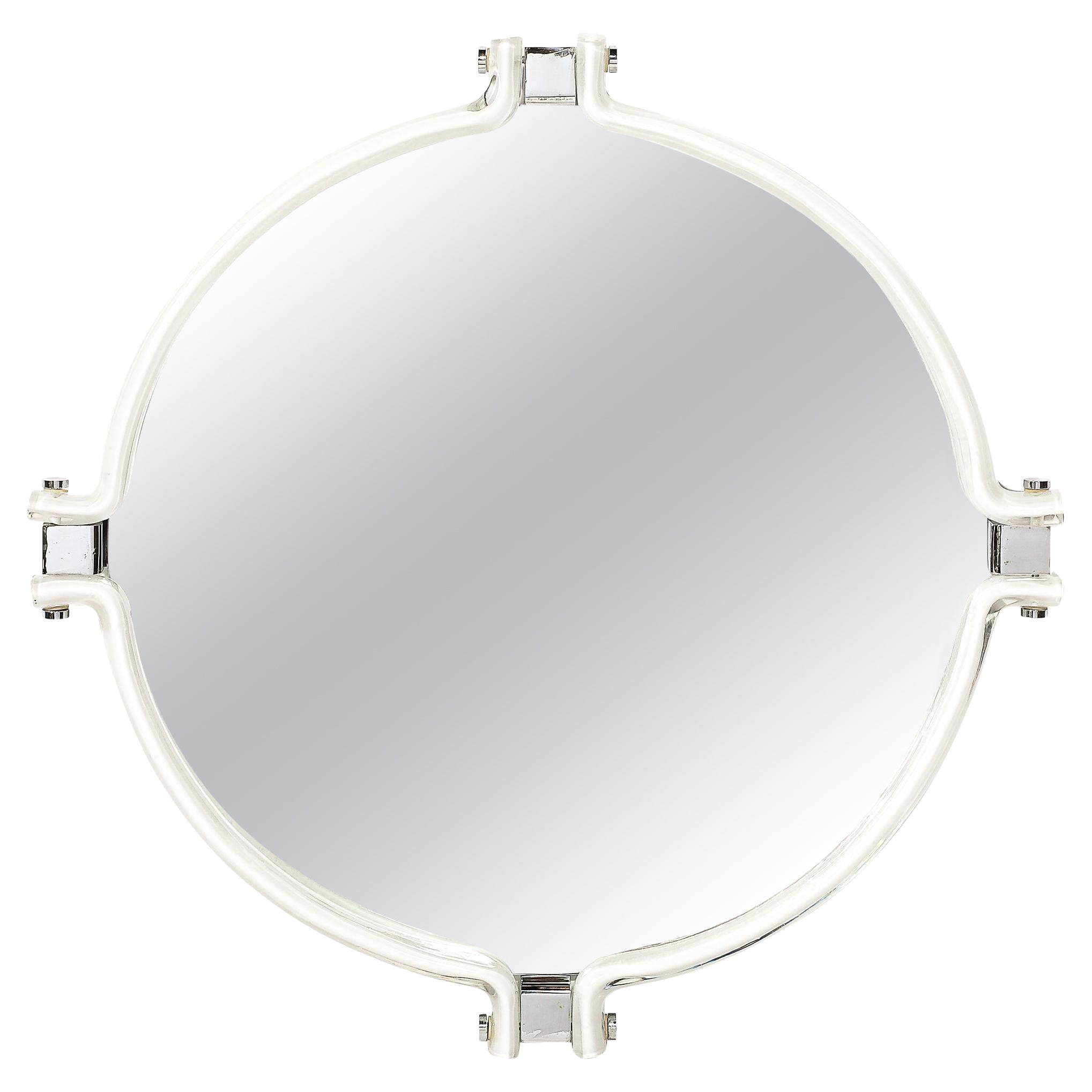 Mid-Century Modernist Curved Hand-Blown Murano White Glass Mirror by Venini For Sale