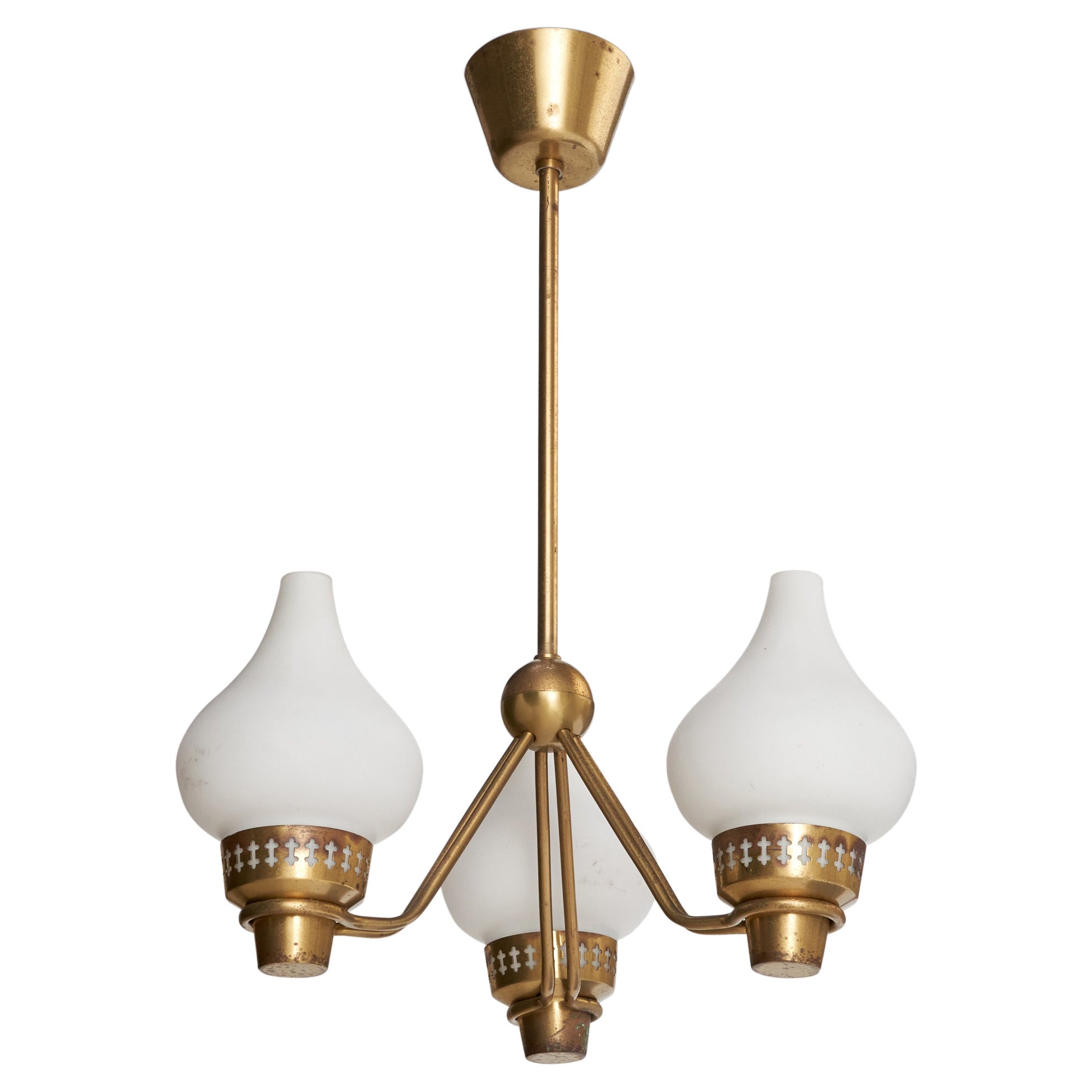 Asea, Chandelier, Brass, Glass, Sweden, 1940s