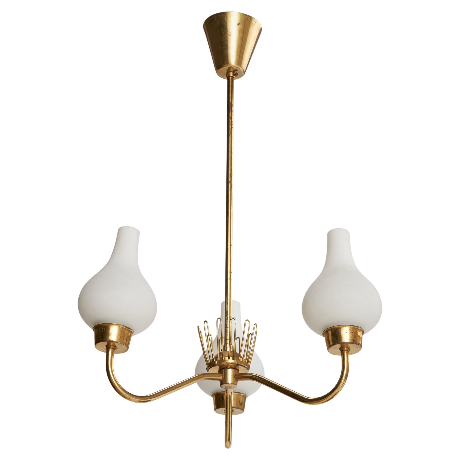 Asea, Chandelier, Brass, Glass, Sweden, 1940s