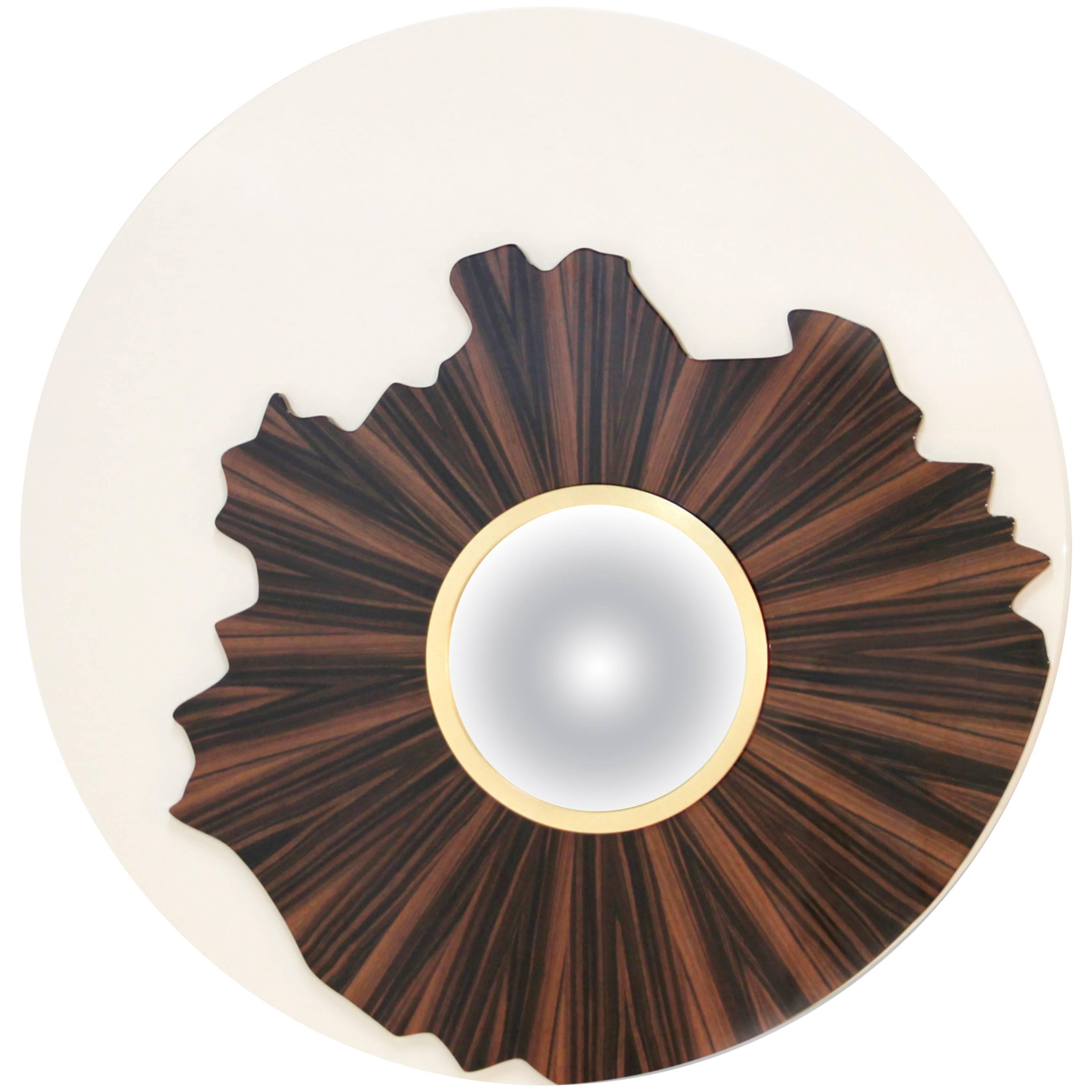 Brabbu Large Round Modern Timber and Gold and lacquer Wall Convex mirror  
