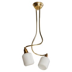 Swedish Designer, Chandelier, Brass, Glass, Sweden, 1970s