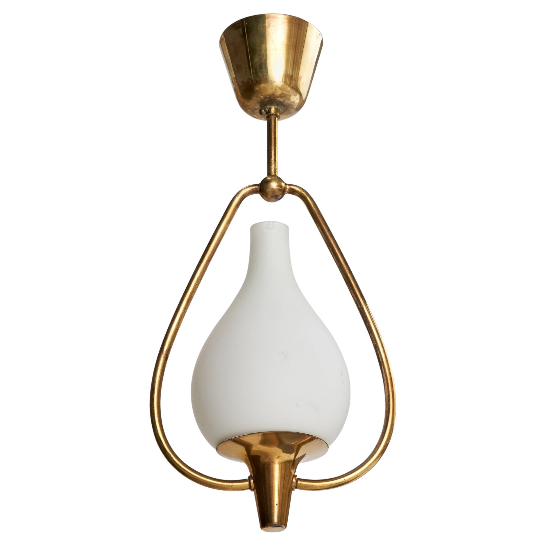 Schwedische Designer-Hängelampe, Messing, Glas, Schweden, 1940er Jahre