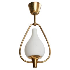 Swedish Designer, Pendant Light, Brass, Glass, Sweden, 1940s