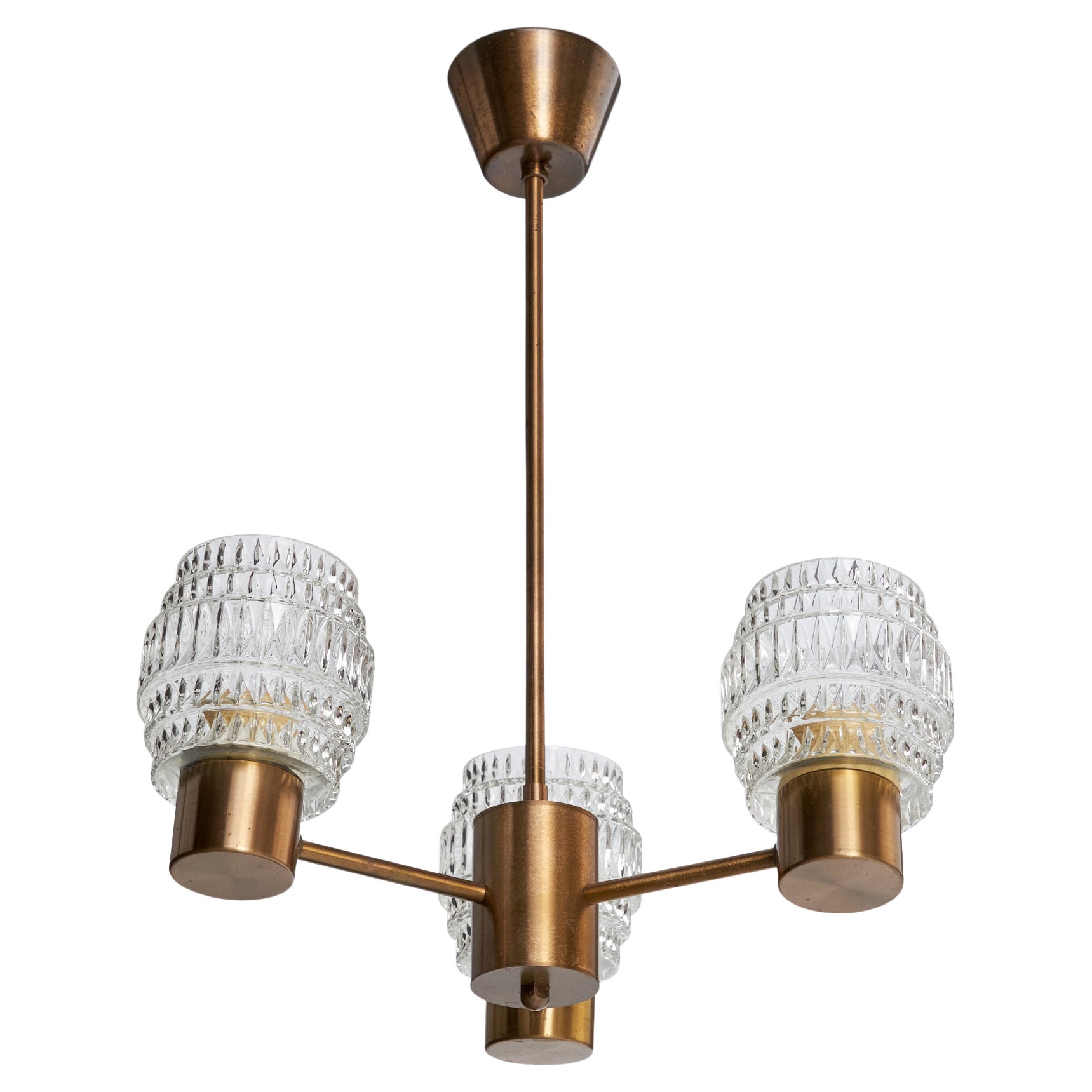 Schwedischer Designer, Kronleuchter, Messing, Glas, Schweden, 1960er Jahre
