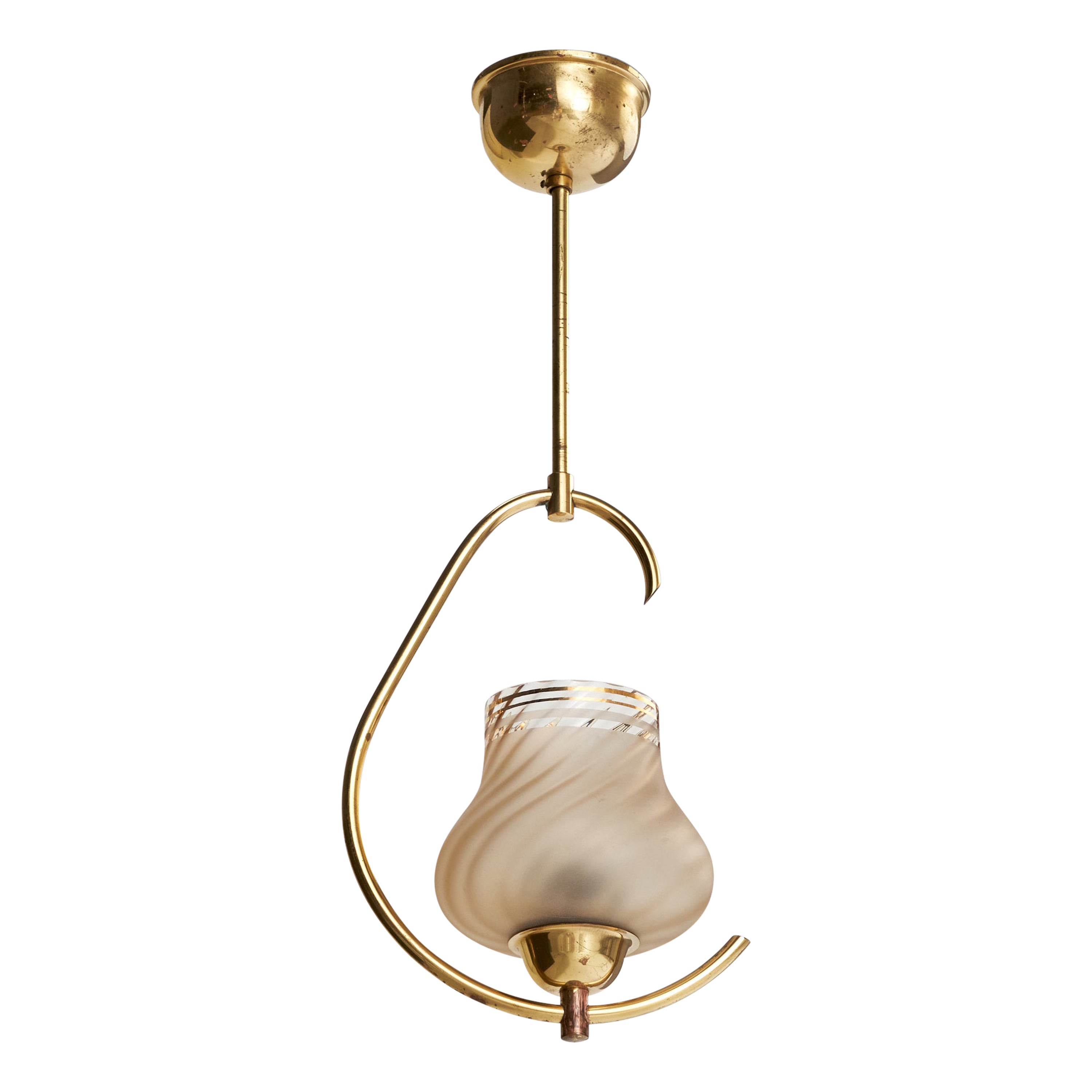 Schwedische Designer-Hängelampe, Messing, Glas, Schweden, 1950er Jahre