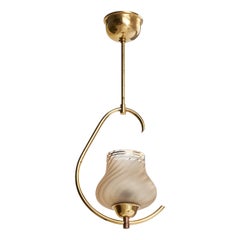 Swedish Designer, Pendant Light, Brass, Glass, Sweden, 1950s