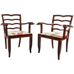 Pair of Charming Vienna Armchairs 1950 with Original Josef Frank Fabric