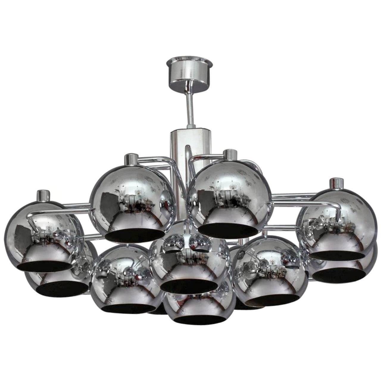 Italian Chrome Space Age Ceiling Flush Mount, 1970