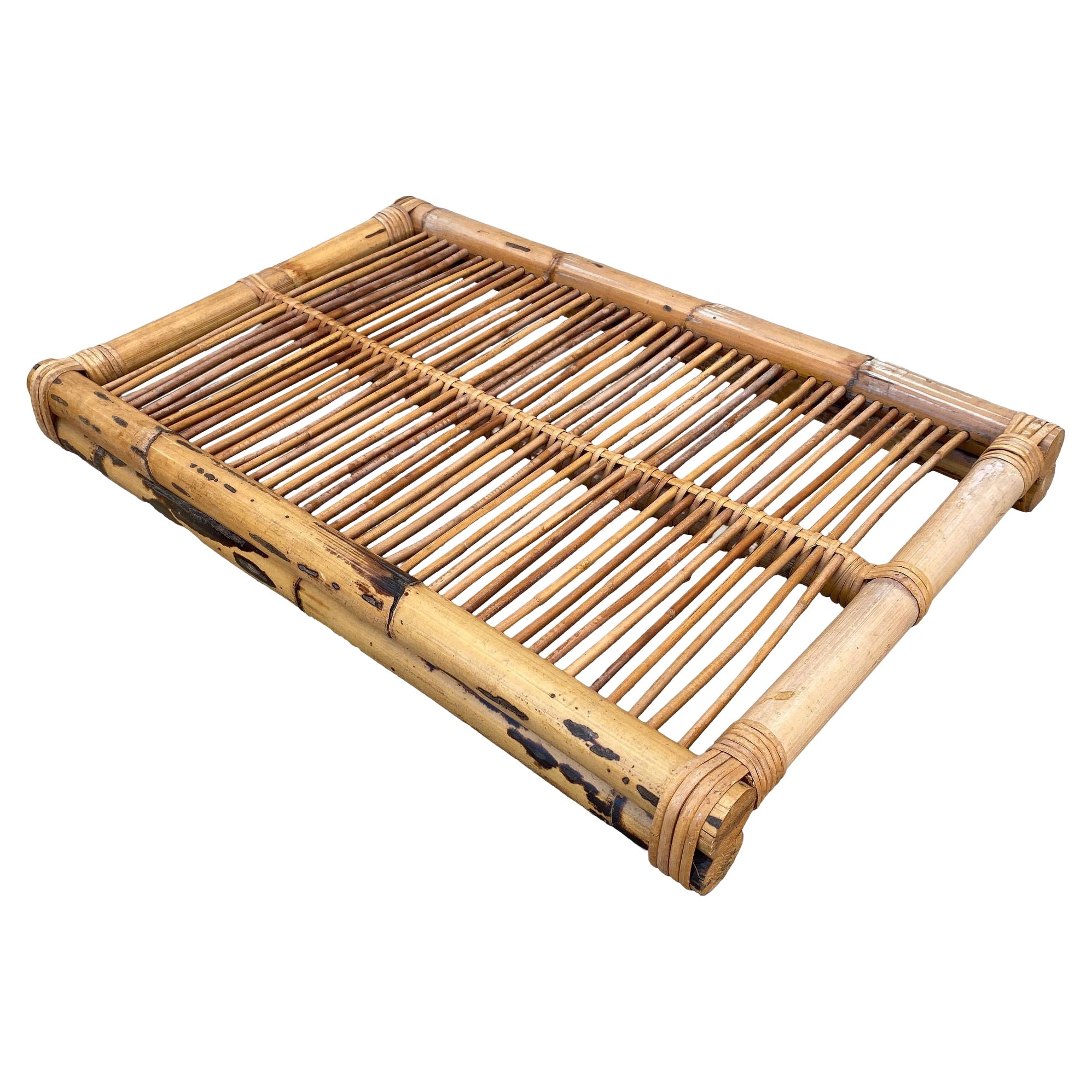 Restored Art Deco Stick Reed Rattan Serving Tray