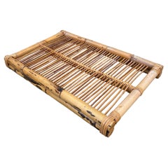 Restored Art Deco Stick Reed Rattan Serving Tray