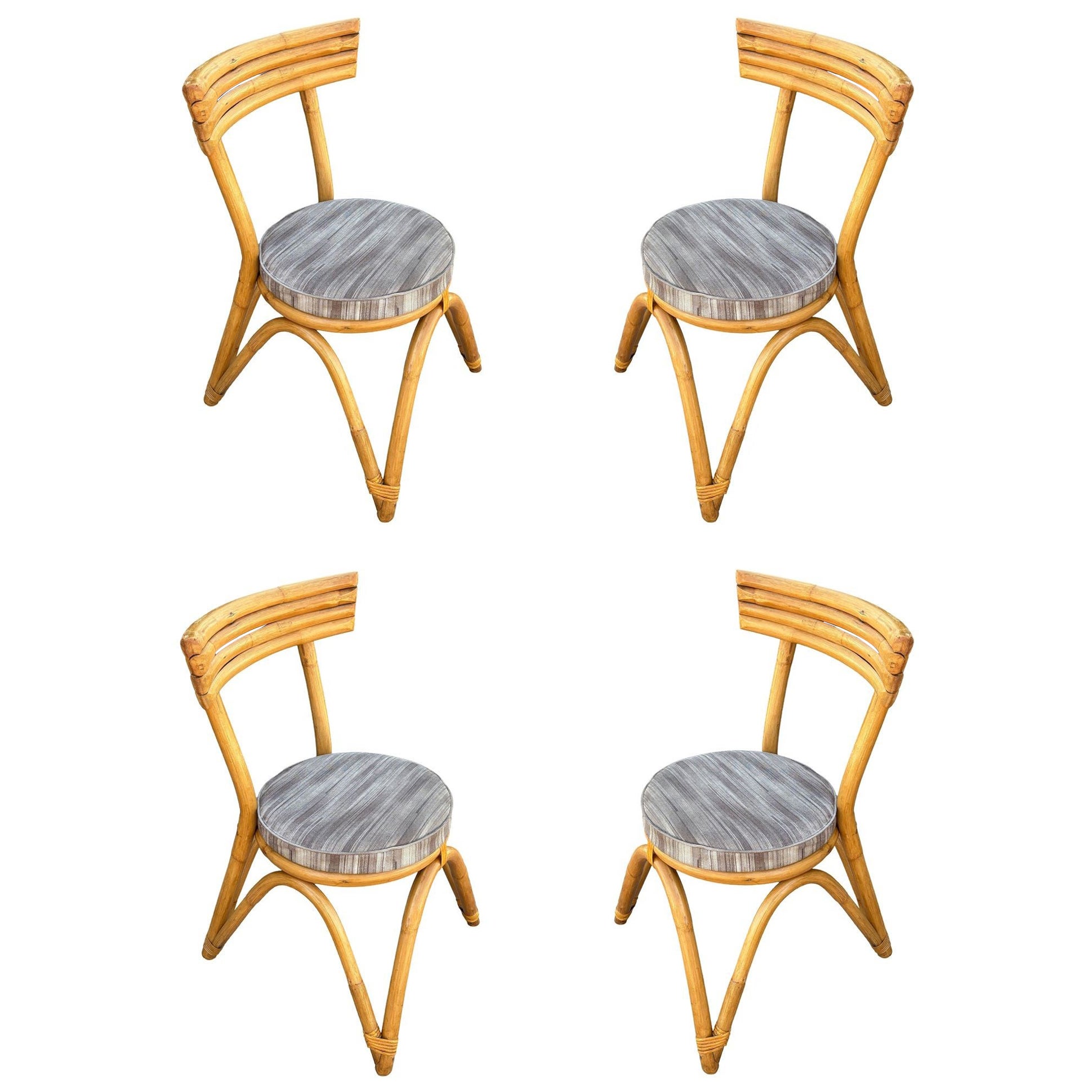 Restored Arched "Zig -Zag" Leg Rattan Dining Chair, Set of Four