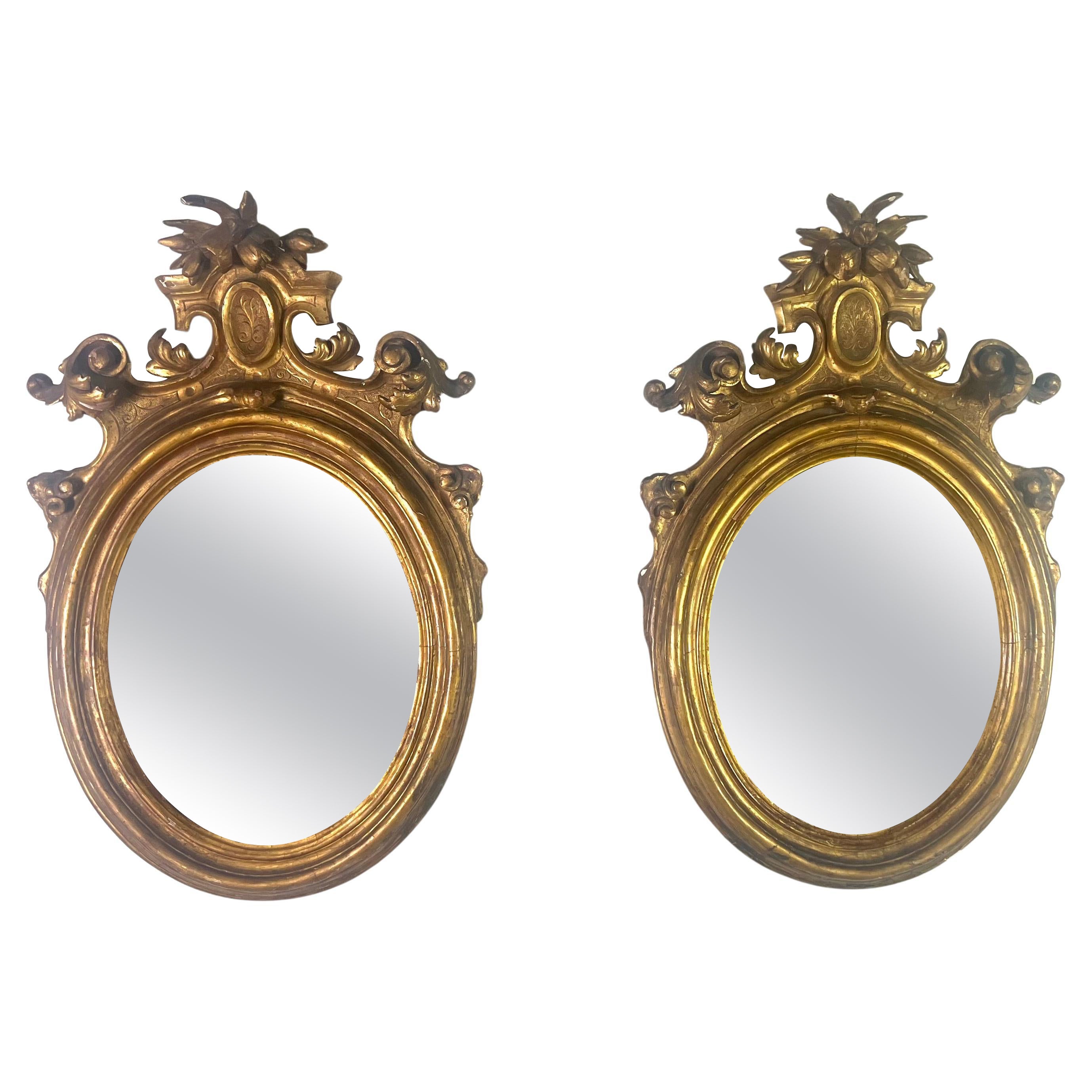 Pair of 19th Century Italian Rococo Style Giltwood Mirrors