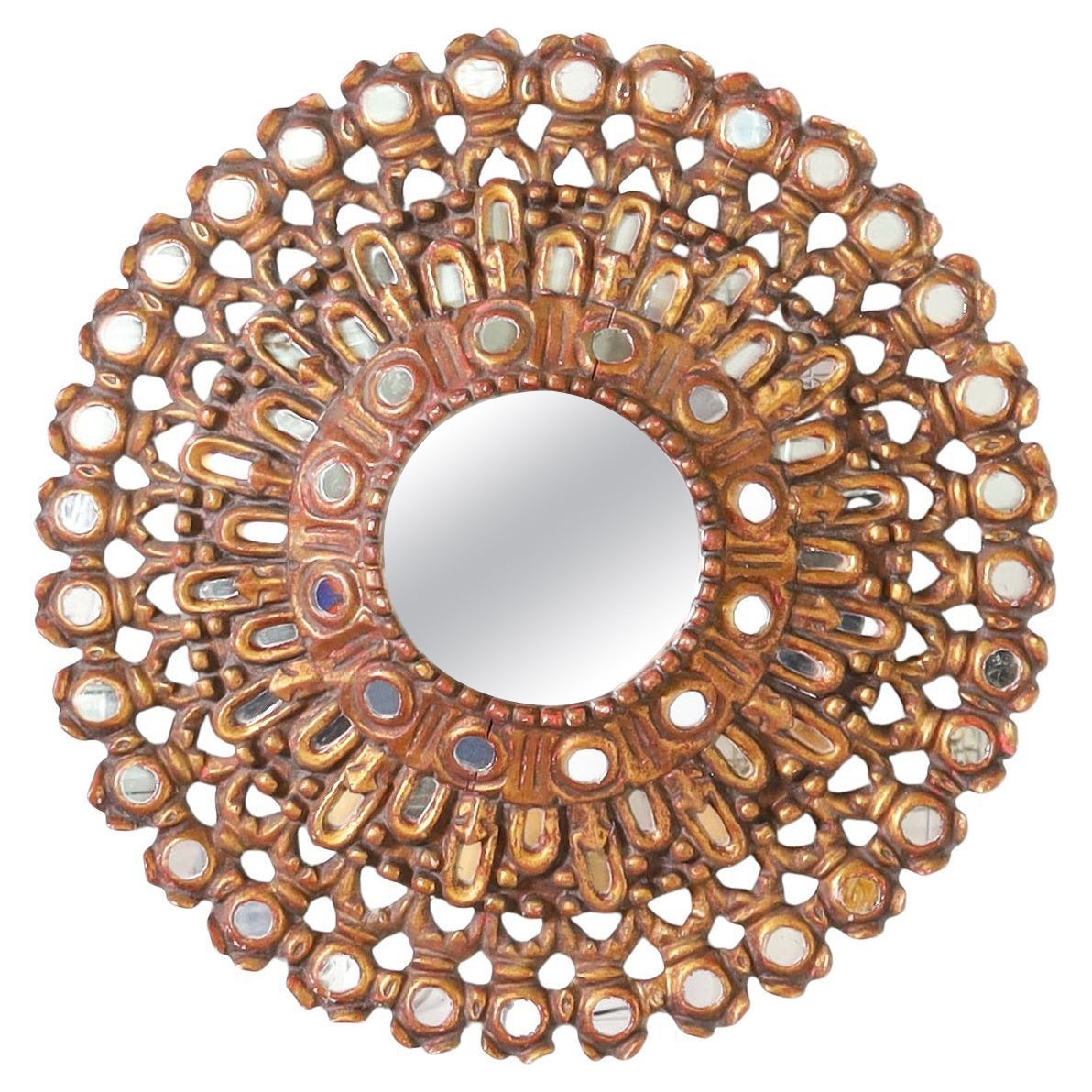 Miroir mural vintage en bois doré péruvien