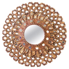 Miroir mural vintage en bois doré péruvien