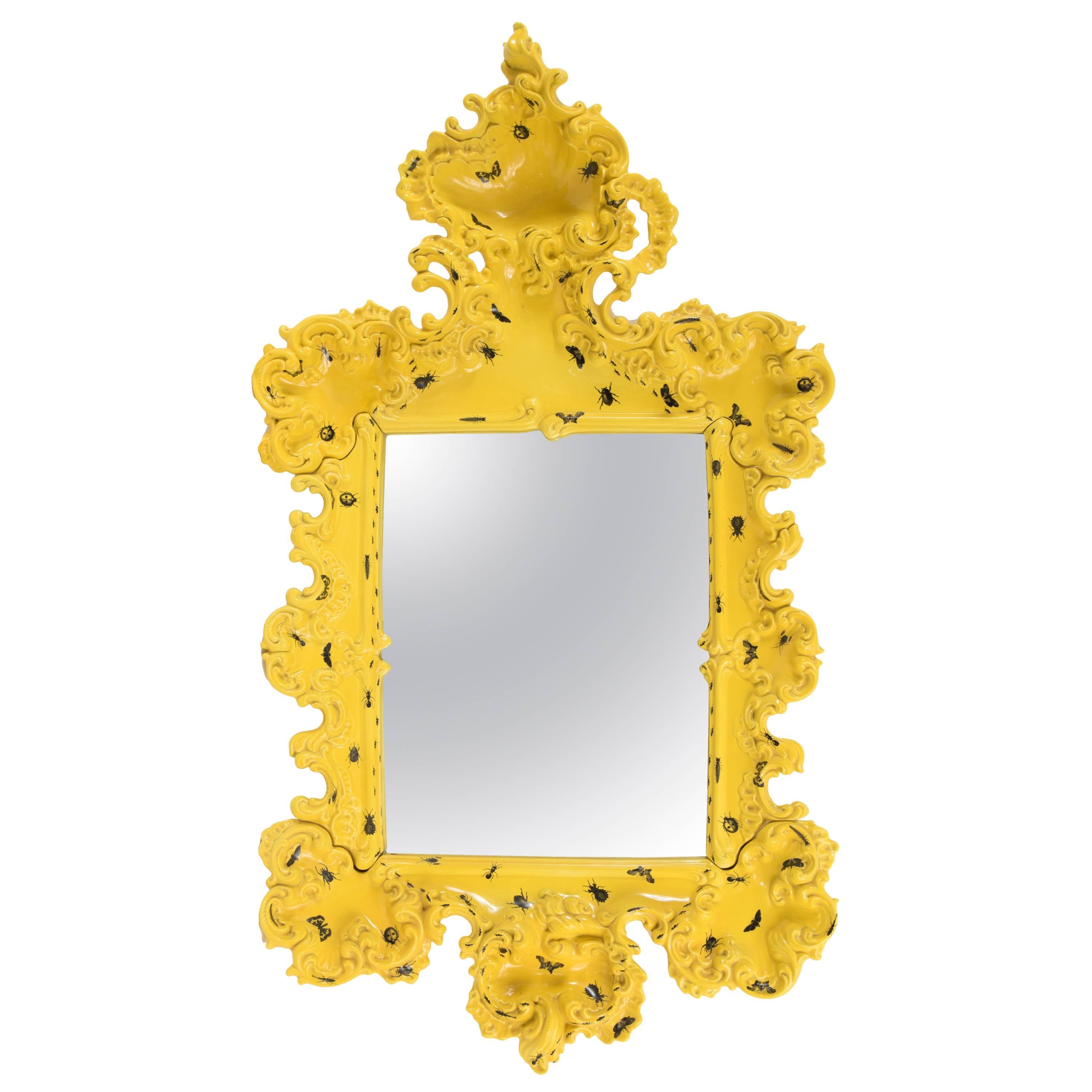 Mirror Decorated with Insects, Furiosa Edition Purple Ceramic, circa 2010, Italy