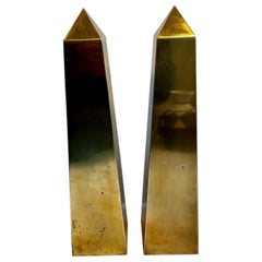 Pair of Vintage Italian Brass Obelisks, 1970's