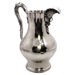 Antique Eoff&Shepard for Ball, Black Coin Silver Pitcher from 1850s with Natural Motifs