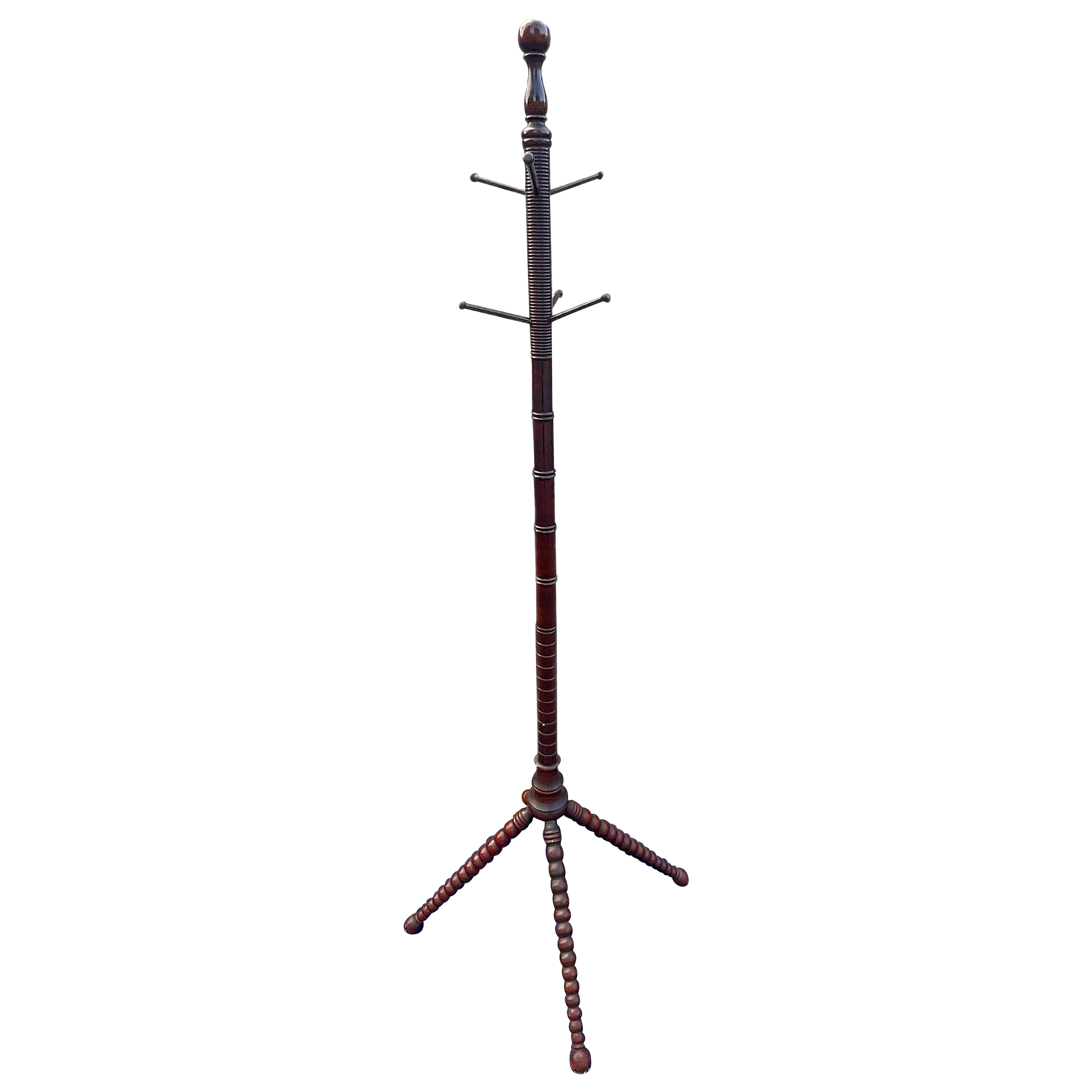 Antiguo perchero victoriano de caoba torneada con bolillos