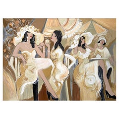Vintage Issac Maimon, (Israeli, b. 1951) Four Ladies at a Cafe, Serigraph