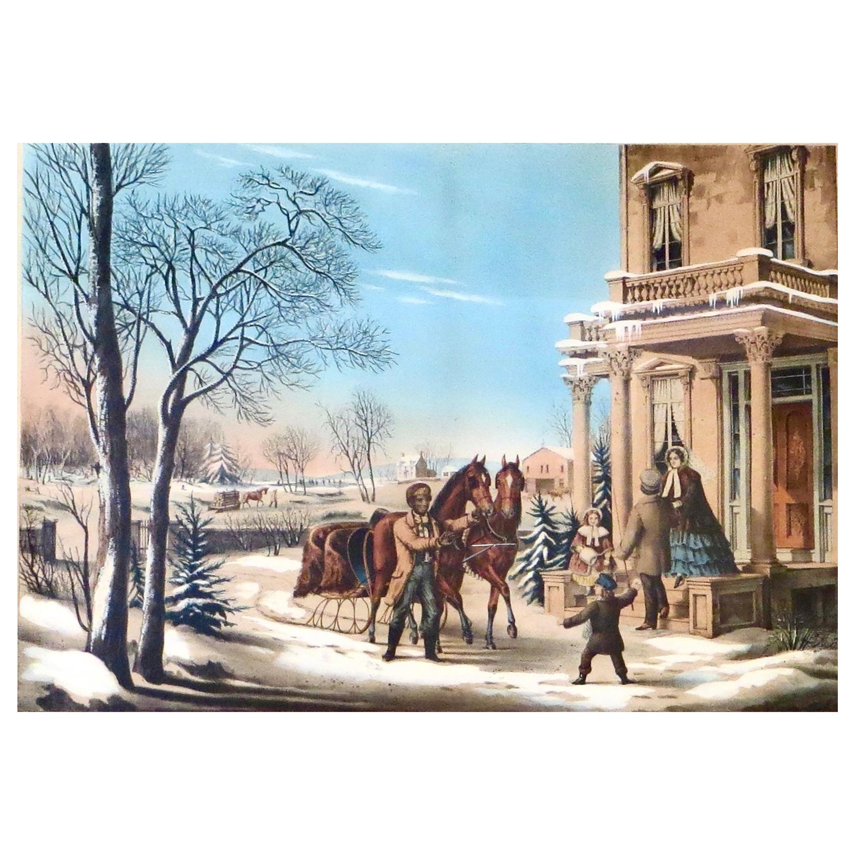 N. Currier Lithograph" Pleasures of Winter" American Country Life Series C.1855