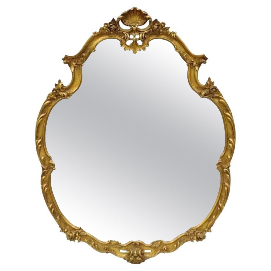 Vintage French Rococo Louis XV Style Shell Carved 65" Large Gold Wall Mirror