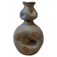 Magnífica maceta de sake de doble calabaza Bizen Mingei Vintage de los años 70, firmada