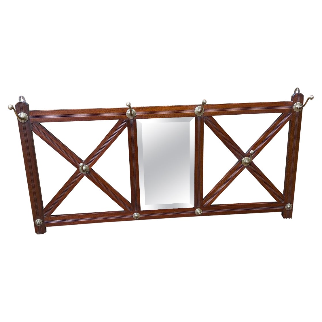 19th Century Mahogany Hanging Coat Rack with Mirror