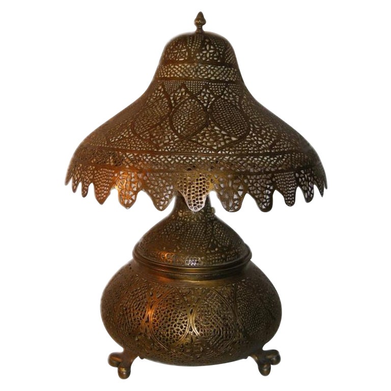 Turkish Vintage Tall Brass Lamp /middle Eastern Ornate Etched Brass Lamp /  Antique Circa 1930s Brass Lamp / 26 Tall Painted Brass Lamp -  Canada