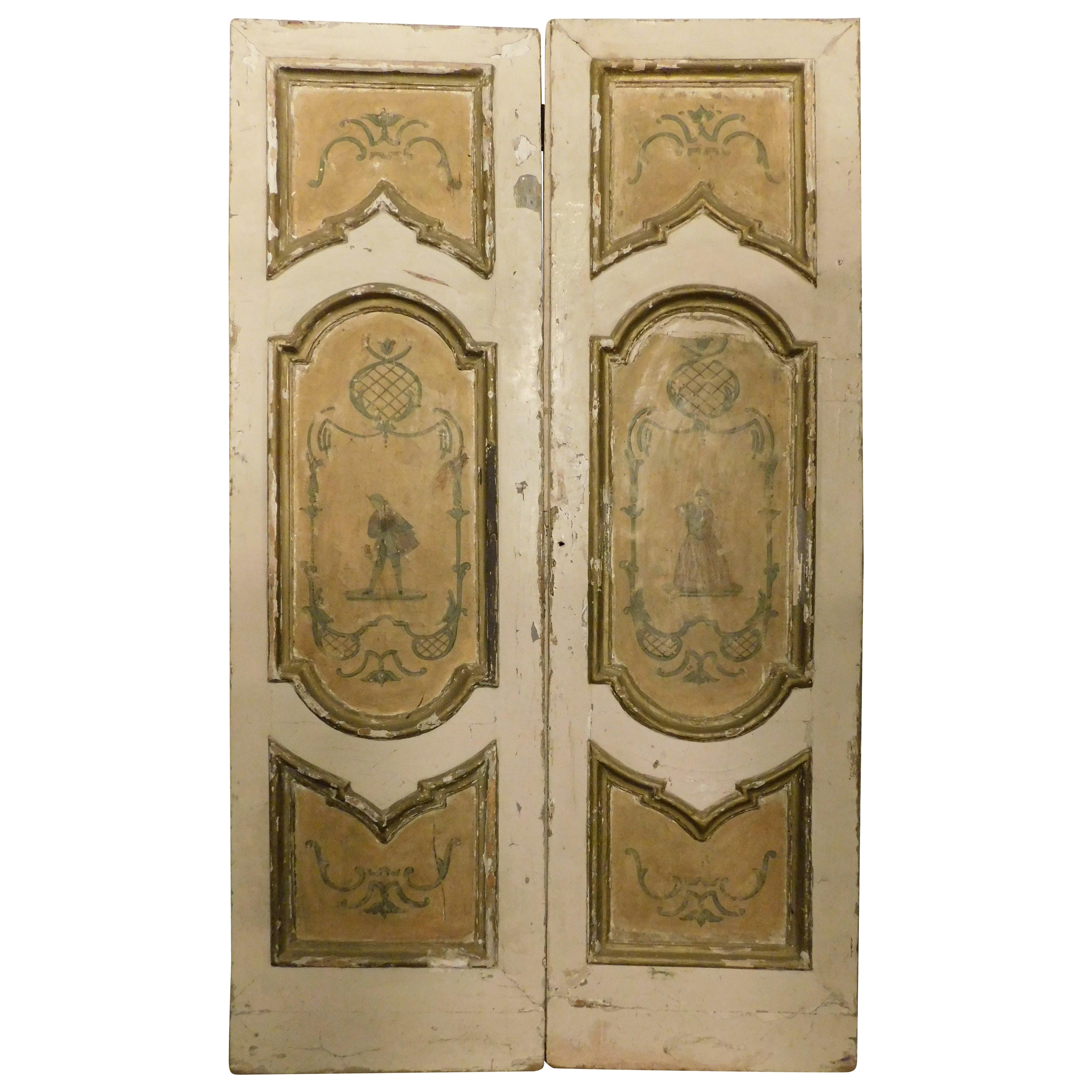 Porta a due ante, dipinta e laccata, proveniente da Napoli, Italia in vendita